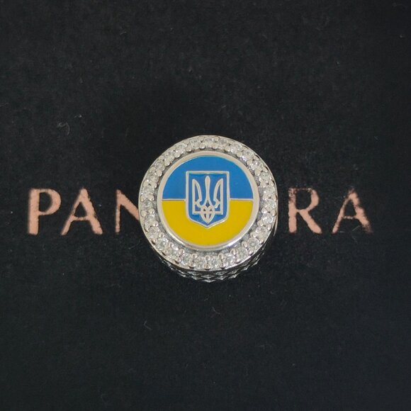 Pandora Ukraine Flag Bead Charm Bracelet Pendant S925 Silver with box - Picture 1 of 8